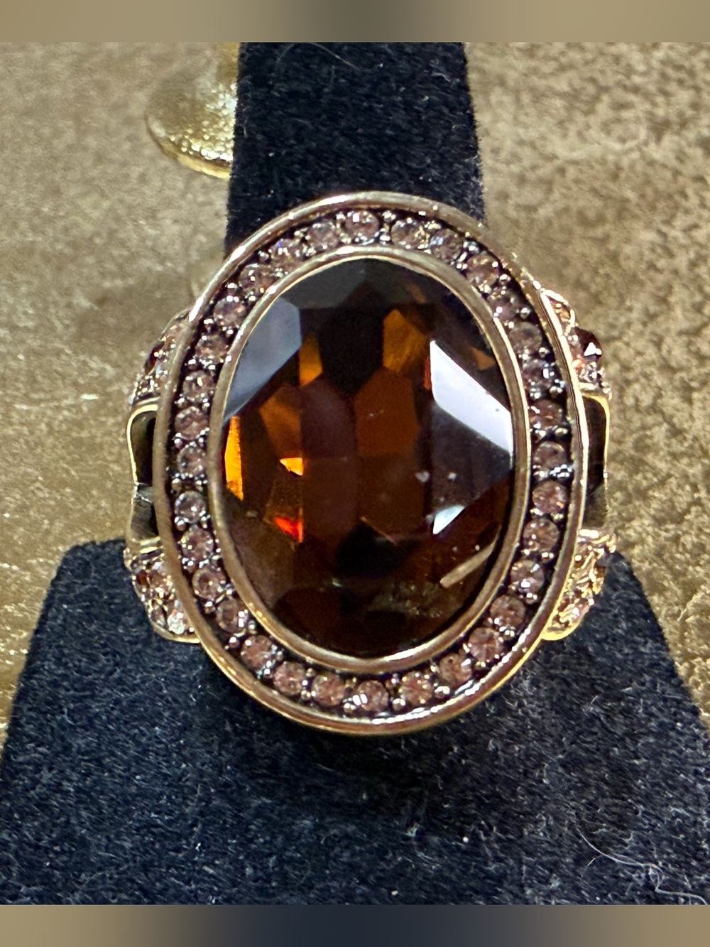 Heidi Daus “Cognac After Dark” Crystal Swarovski Cocktail Ring .* Size 6
